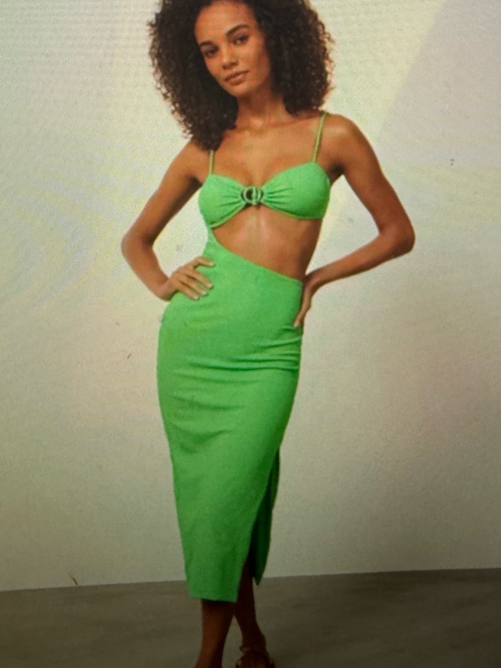 High-Rise Cutout Midi Skirt in Bright Green